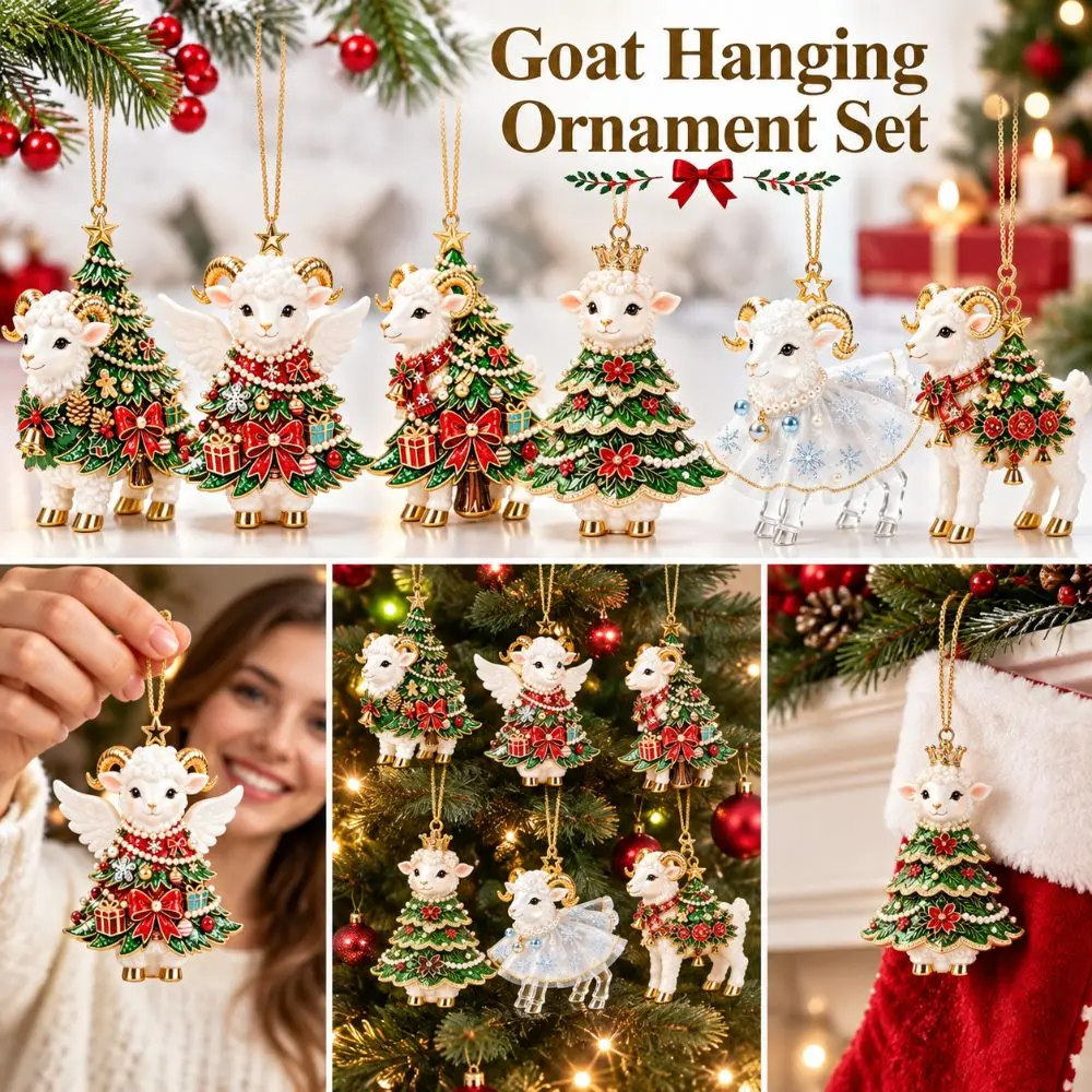 New 2D Flat Goat Hanging Ornament Set Acrylic Artificial Rhinestone Goat Pendant Shining Simulation Keychain Holiday Party Decor