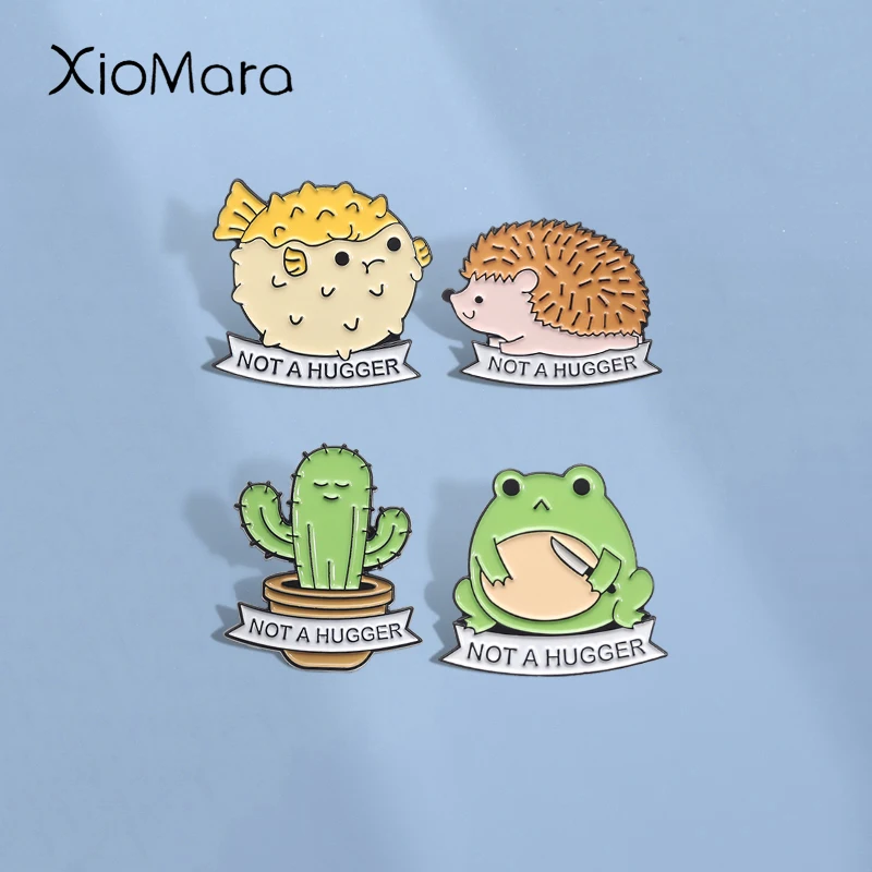 NOT A HUGGER Enamel Pins Custom Prickly Animal Hedgehog Cactus Brooches Lapel Badges Clothes Animal Jewelry Gift for Friends