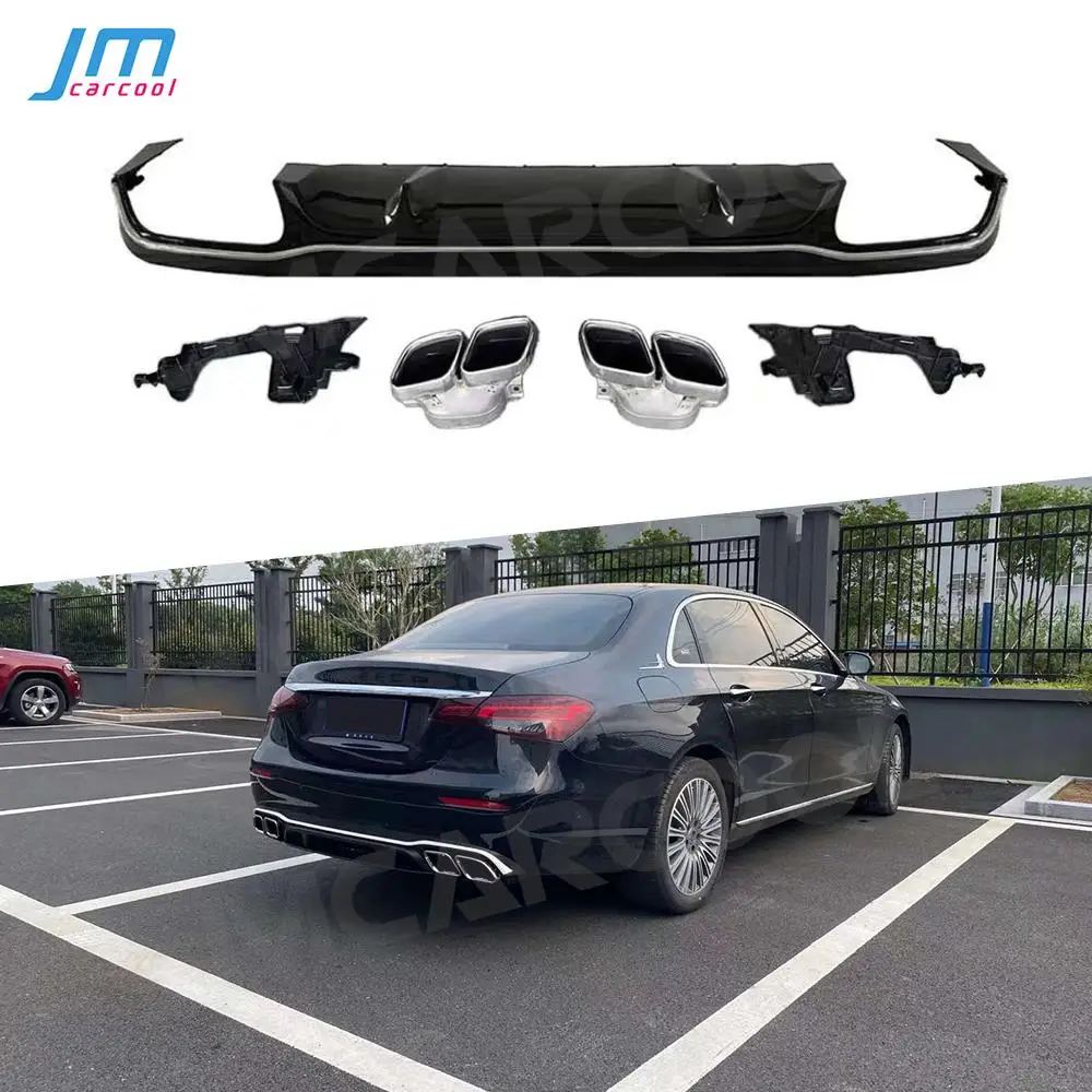 

Gloss Black Rear Bumper Lip Diffuser with Exhaust Tips for Mercedes Benz W213 E Class E300 Standard 2016 - 2021 + Not AMG