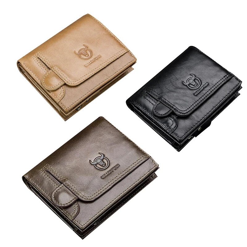 

BULLCAPTAIN New Men's Leather Wallet Leather Coin Purse RFID Anti-Theft Brush Leather Card Wallet