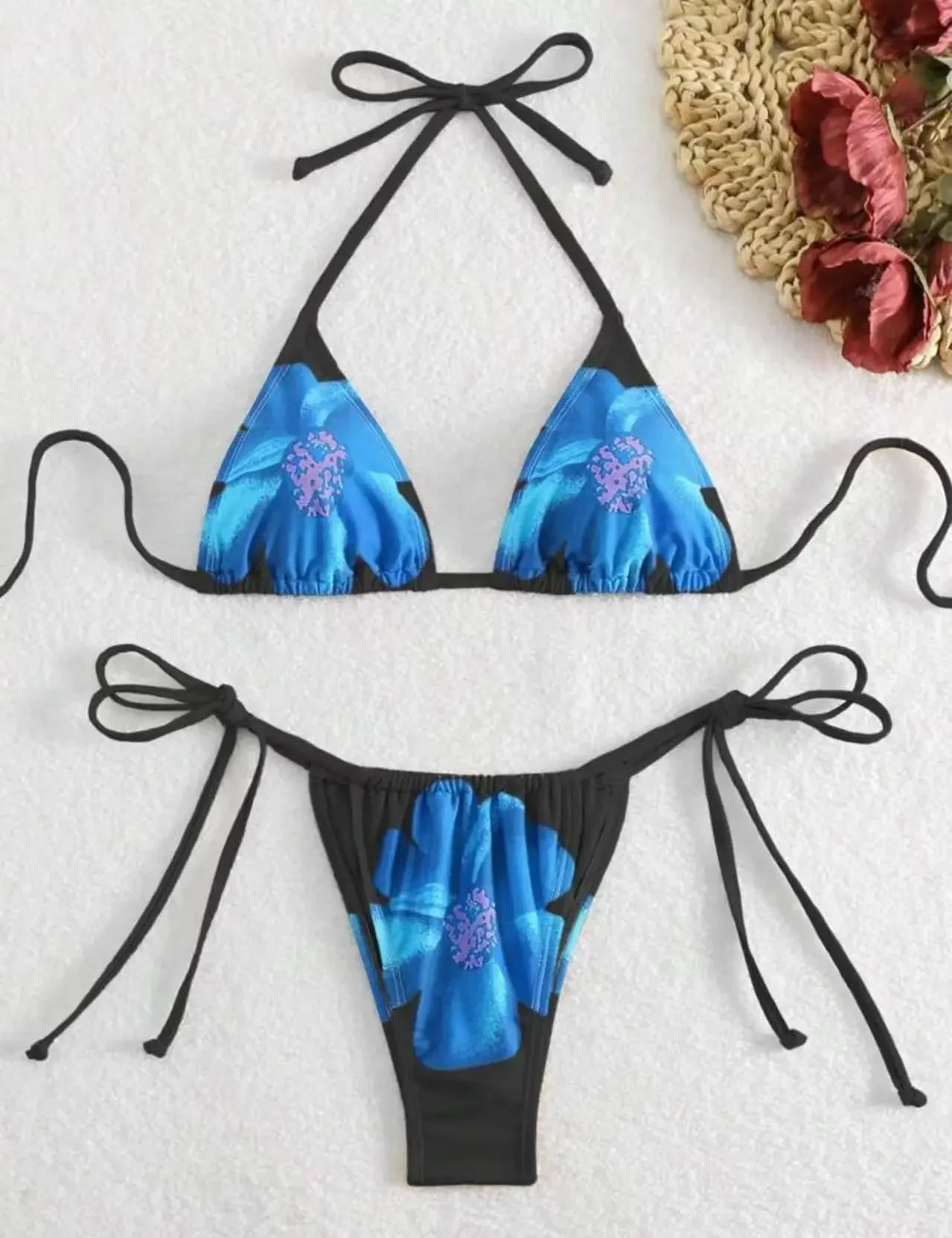 

2025 треугольный бикини с лямкой на шее и цветочным принтом, женский сексуальный мягкий купальник, женский купальный костюм, купальный костюм