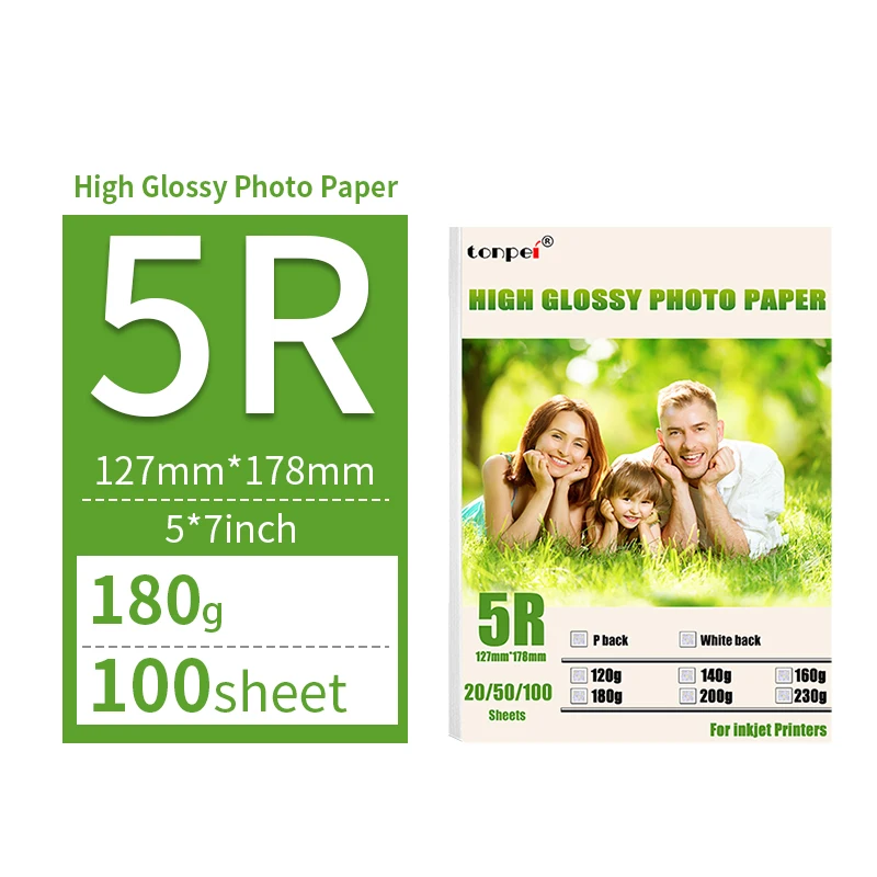 Multi-specificatie hoogglans fotopapier 3R 4R 5R A4 fotoprintpapier Inkjetprinter 180G glanzend enkelzijdig fotopapier