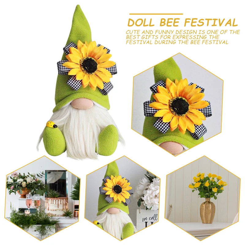 Creative Lovely Sunflower Small Doll Suitable Family Festival Party Dwarf Plush Beard Faceless Doll Window Desk Ornament