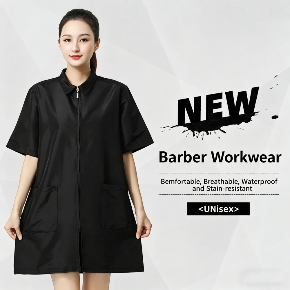 

Barber Shop Apron Hairdresser Robe Pet Dog Grooming Uniform Hair Salon Work Clothes Hairstylist Short Sleeve Workwear Smock Coat