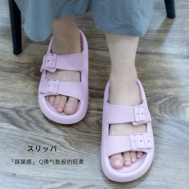 2024 Summer Thick Platform Cloud Men Slippers Fashion Buckle Soft Sole Slides Sandals Beach Non-slip Flip Flops Shoes for Women