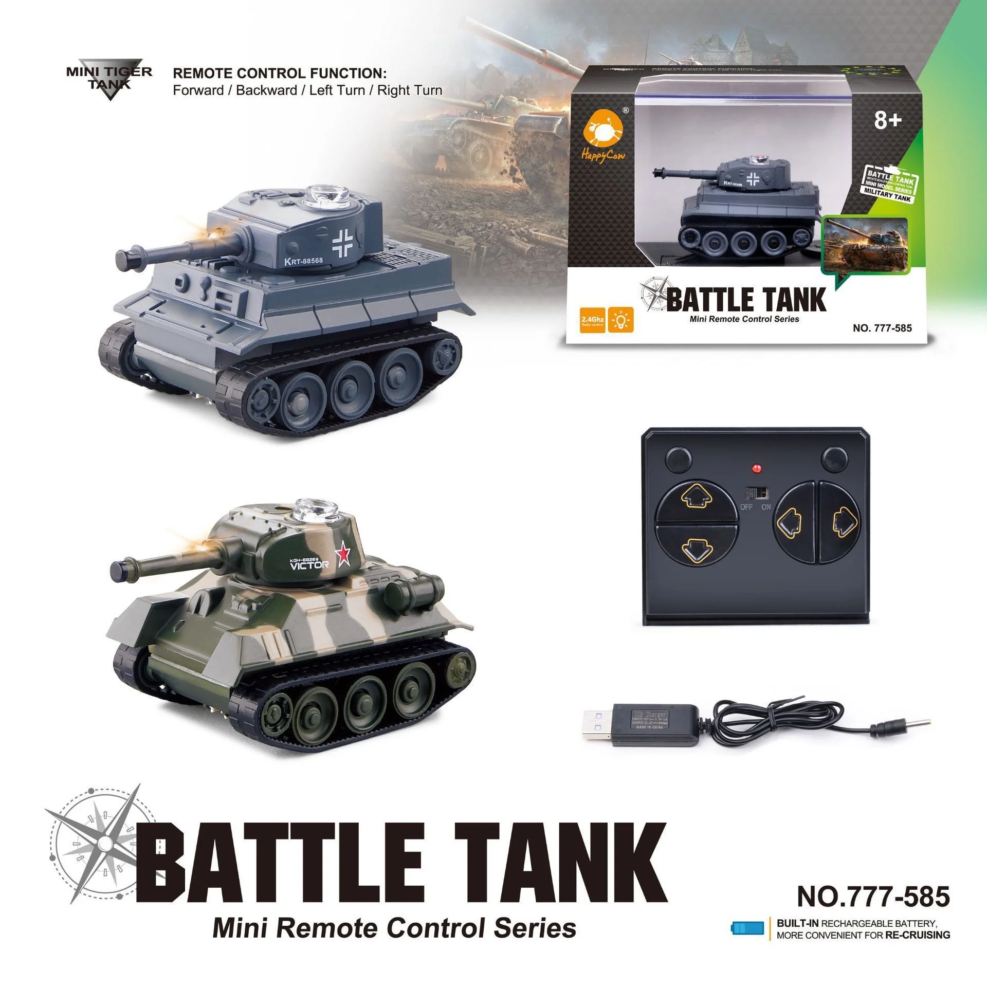Mini remote control tank simulation four-way wireless charging children's remote control tank toy boy birthday gift