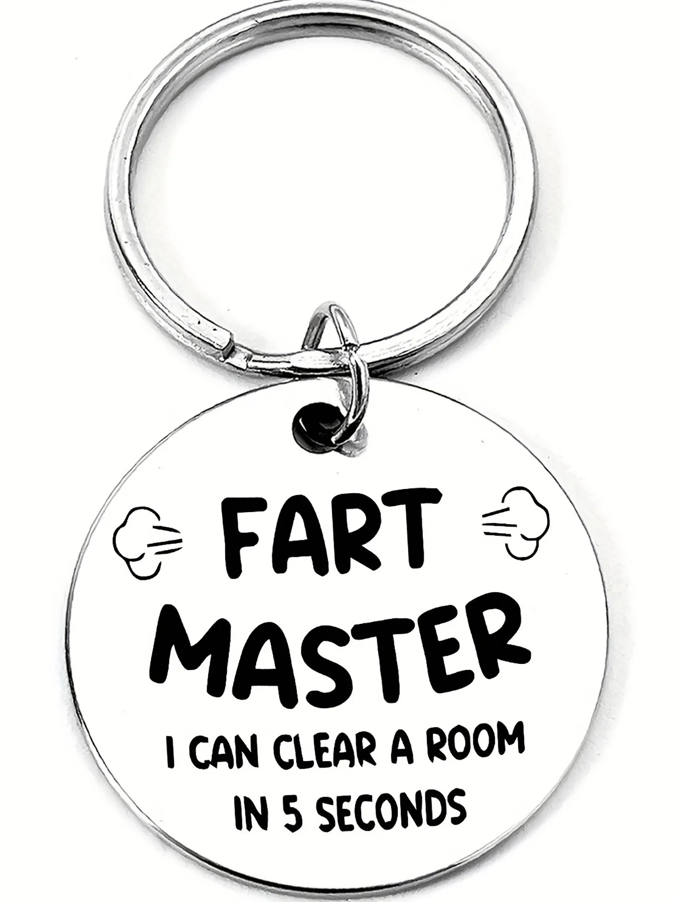 

"Fart Master" Funny Stainless Steel Keychain, Engraved "I Can Clear a Room in 5 Seconds", Fun Prank Gift for Colleagues, Birthda