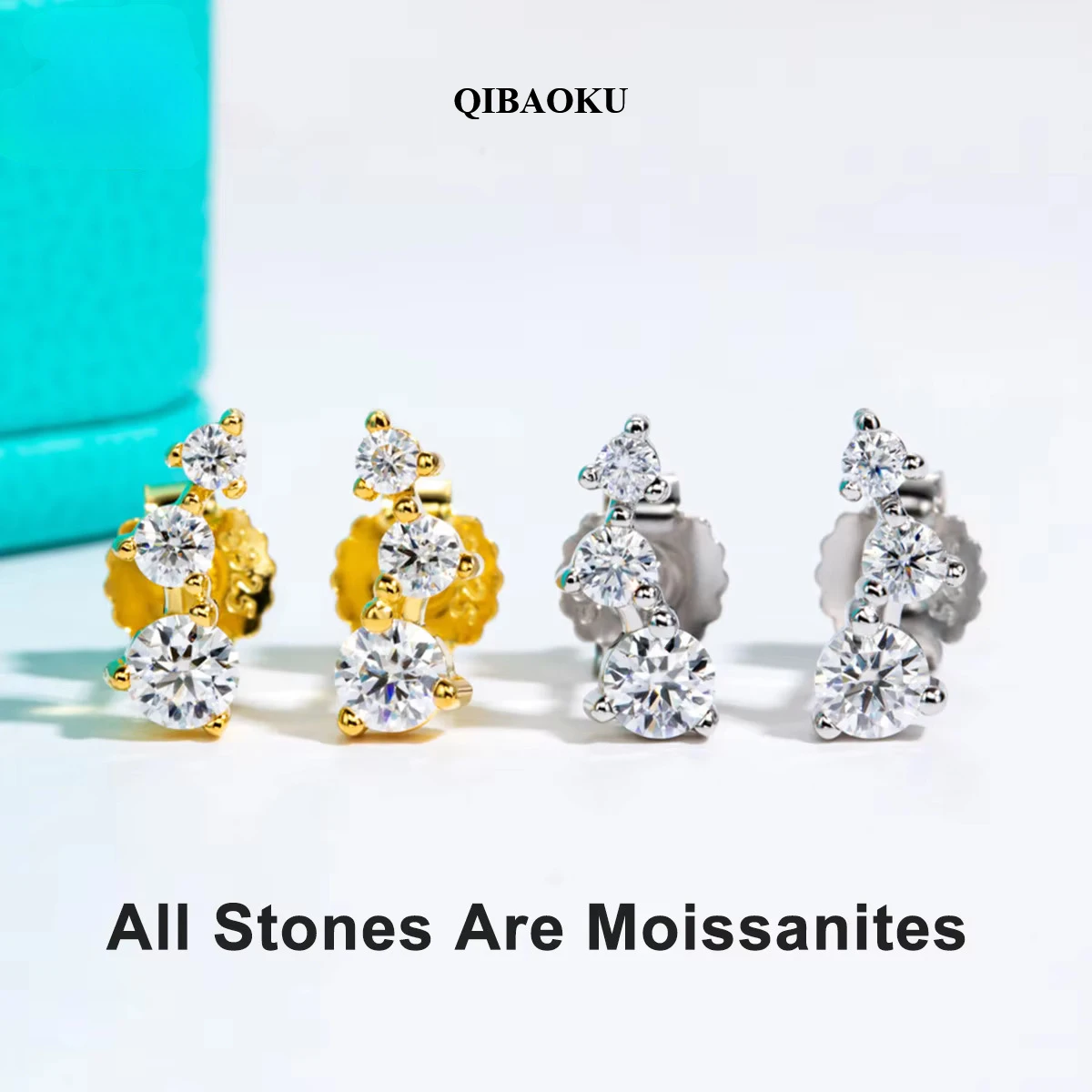 QIBAOKU Moissanite Stud Earring GRA S925 Sterling Silver Gold Plated Lab Diamond Smile Earrings For Women Jewelry Wholesale 2026
