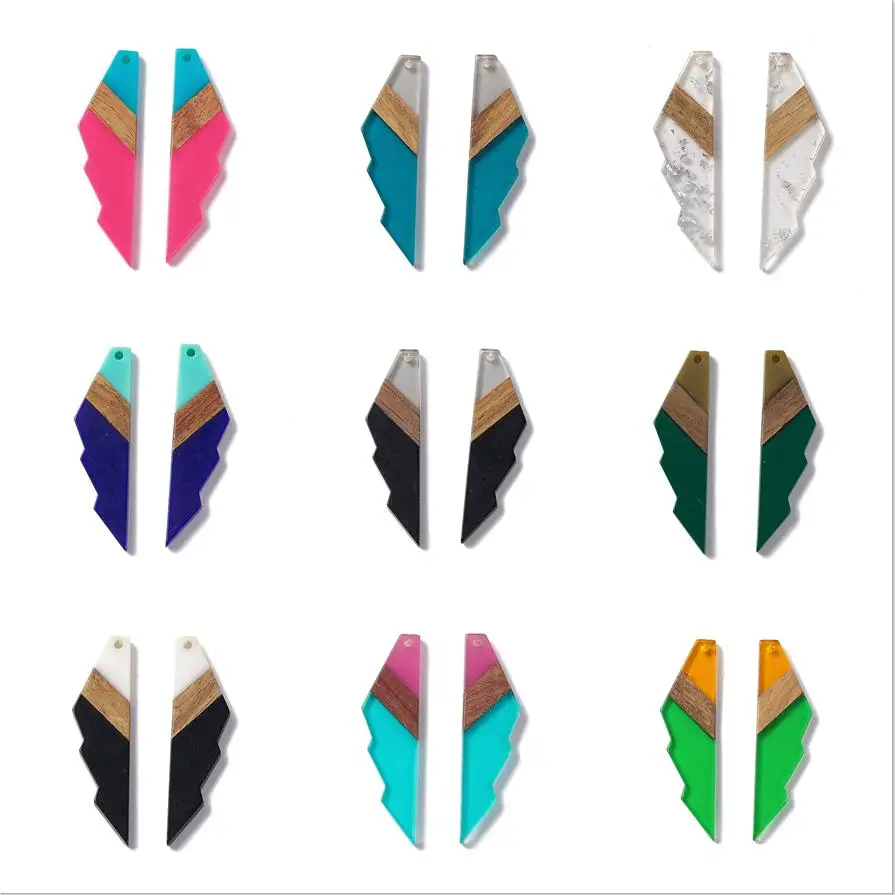 20pcs Jagged Shape Charms Splice Resin Walnut Wood Big Pendants Earring Necklace Accessories Jewelry DIY