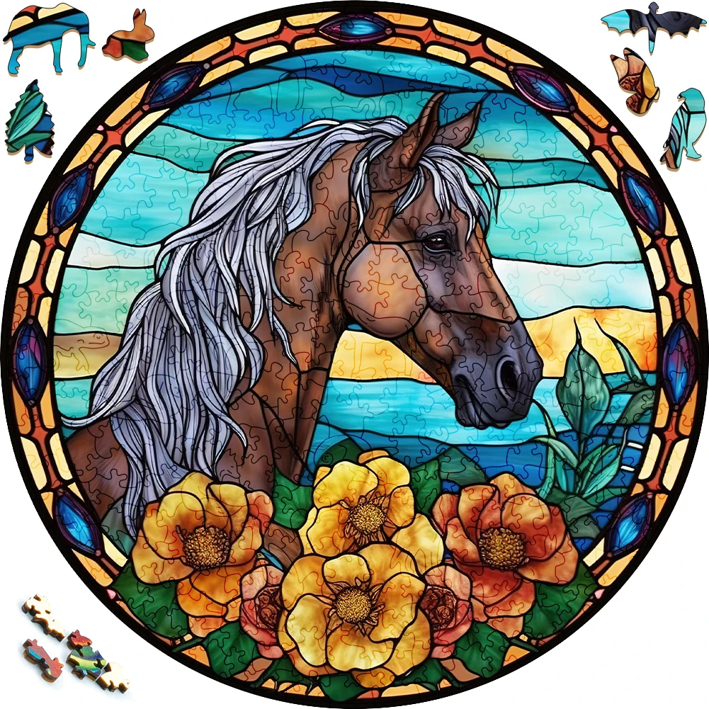 Mysterious Wooden Puzzle painted Horse Funny Toy Animal Wood Puzzles Smart Games Round Shaped Jigsaw Puzzle Best Gift For Adults