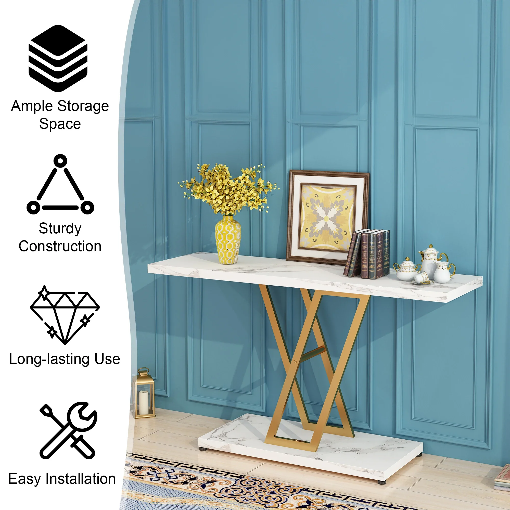 

[Replace code:50627609]Console Table, Industrial Hallway Table for Entryway, 42 Inch Entryway Tables Narrow Sofa Table