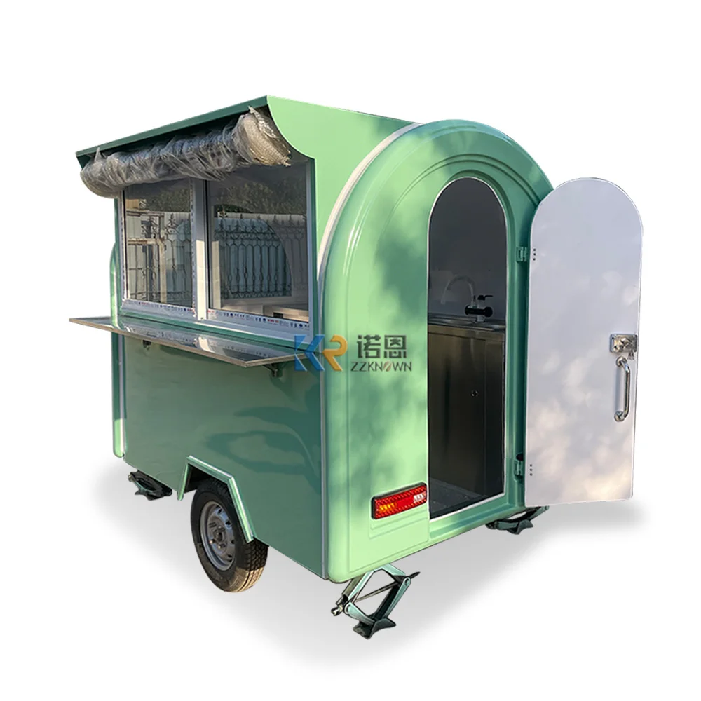 Towable Snack Trailer Stainless Steel Food Trucks Container Food Kiosk for Sale Ice Cream Vending Cart