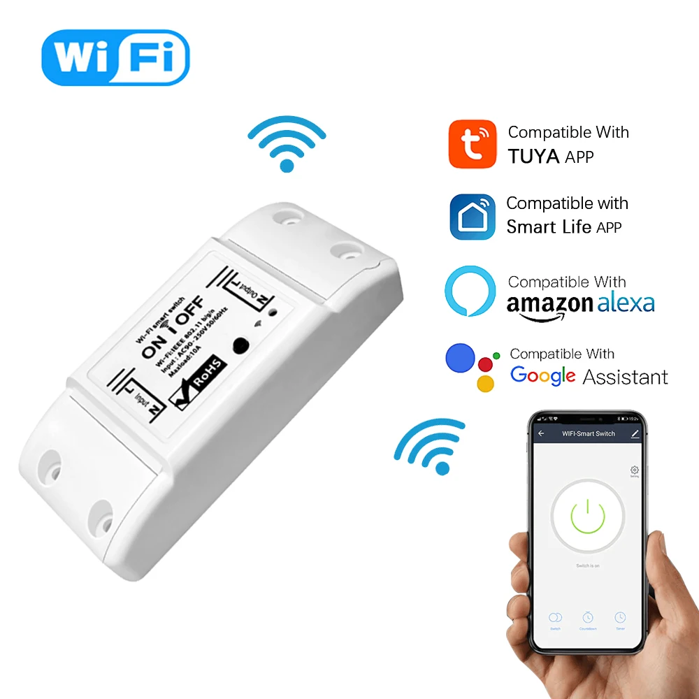 

Tuya WiFi Smart Breaker Light Switch Mini DIY Home Universal APP Wireless Remote Control Module Works With Alexa Google Home