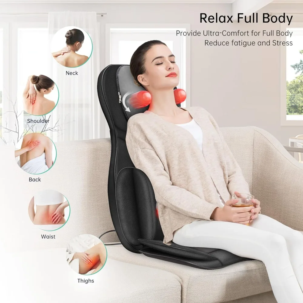 Neck and Back Massager with Heat, Full Body Massage Chair Pad with Compression, Shiatsu Kneading Seat Portable, Christmas Gift