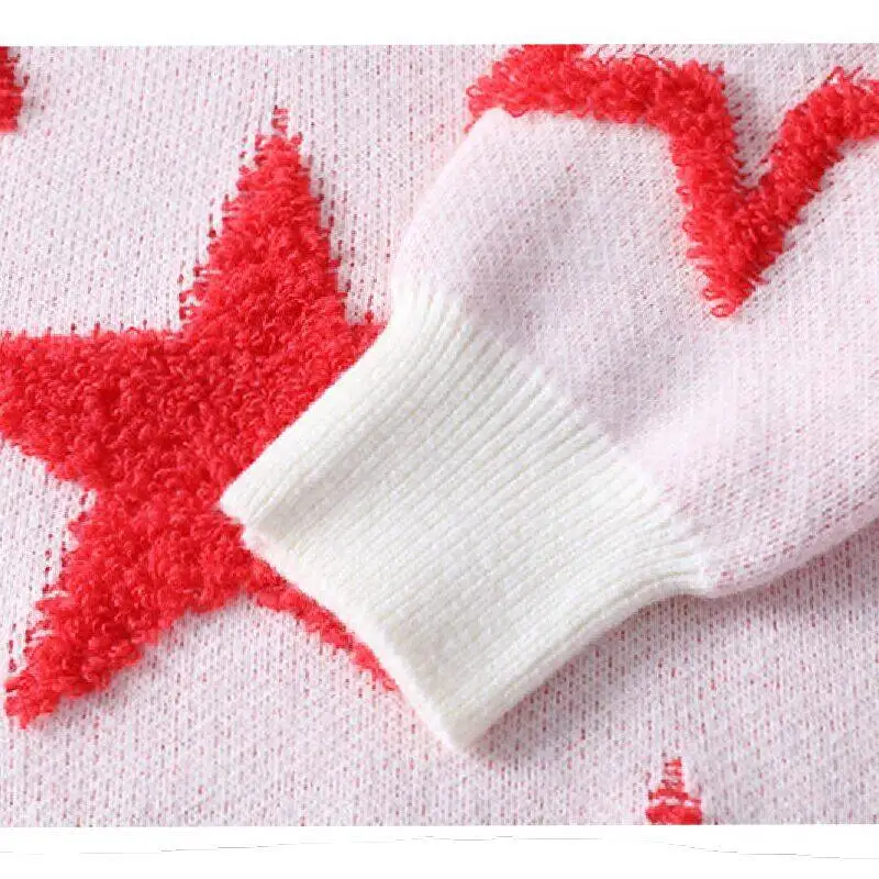 Men's White Pullover Star Design Round Neck Knitwear Soft Comfortable Oversized Autumn Winter Casual Pullover for Male