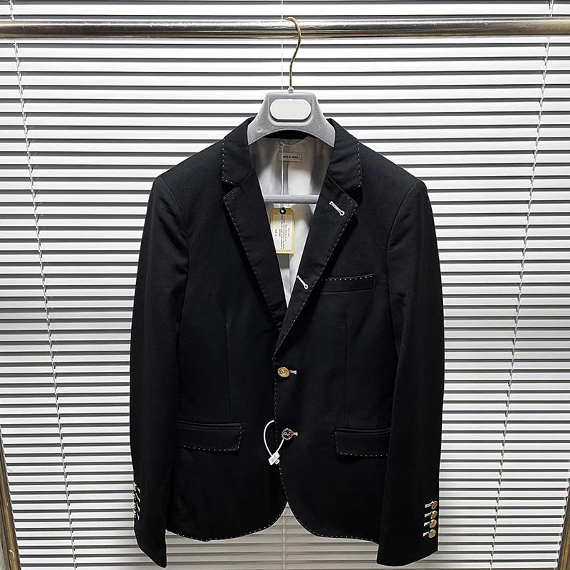 2025 Autumn And Winter New Classic Style Pure Black Red White Blue Ribbon Metal Button Business Casual Suit Suit Two-Piece Set