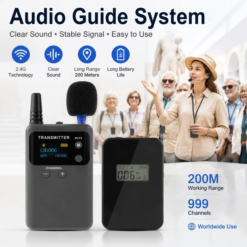 Sistema de guía turística inalámbrico 2.4G, transmisión de voz, 999 canales, sistema de audio portátil para iglesia 2