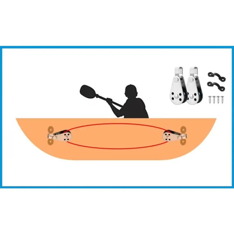 Kayak Canoe Anchor Trolley Kit 2 Stainless Steel Pulleys Blocks 2 Nylon Pad Eyes Boat Kayak Accessories