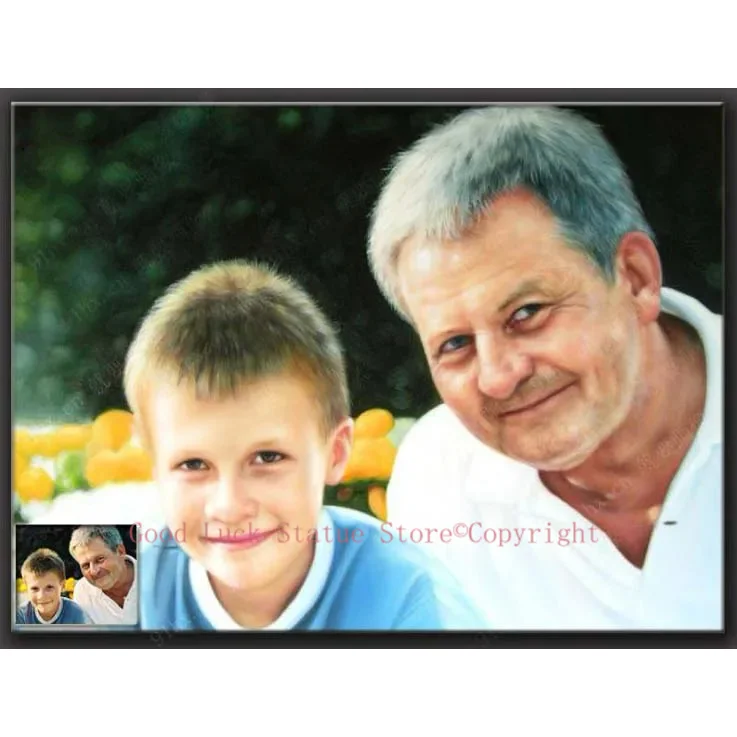 

BEST father memory present gift # TOP ART Customize service Custom Father,son portrait oil painting--100% hand painted * 36