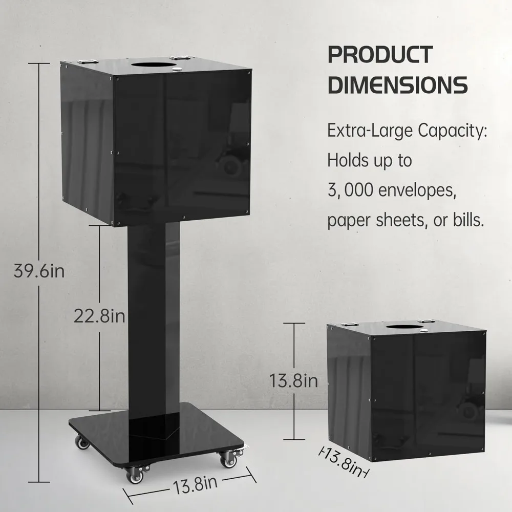 صندوق سحب قابل للقفل من الأكريليك الأسود مع حامل - صندوق تجميع التبرع الكبير مع فتحة للتصويت والرسومات ومرفف الصمامات والإخراج #6