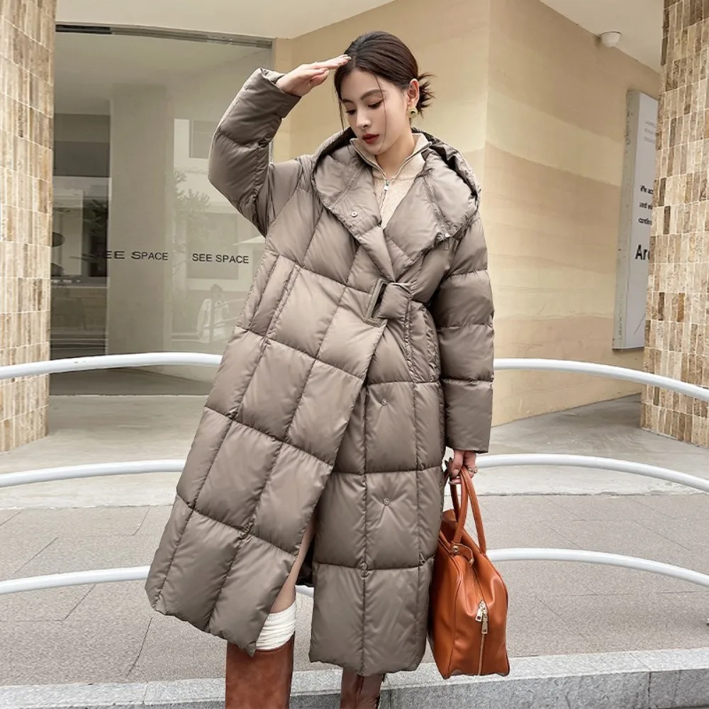 Down Jacket Women Winter Women White White Goose Down Coat Lady Long Thick Warm Puffer Parkas Loose Hooded Chic Design Outwear