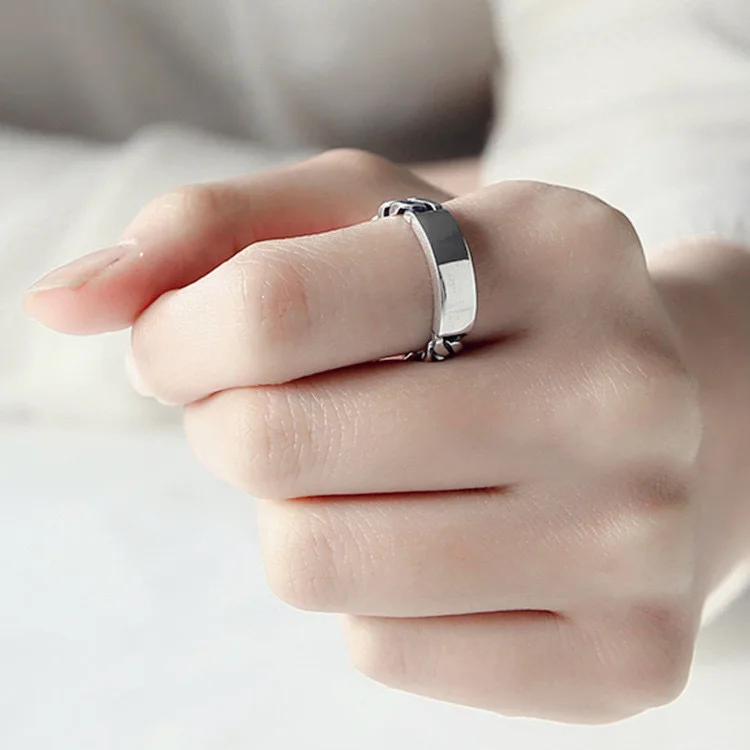 خواتم من الفضة الإسترليني عيار 925 للنساء والأزواج مصنوعة يدويًا بسيطة وبسيطة على شكل سلسلة ريترو مجوهرات للحفلات هدية تمنع الحساسية