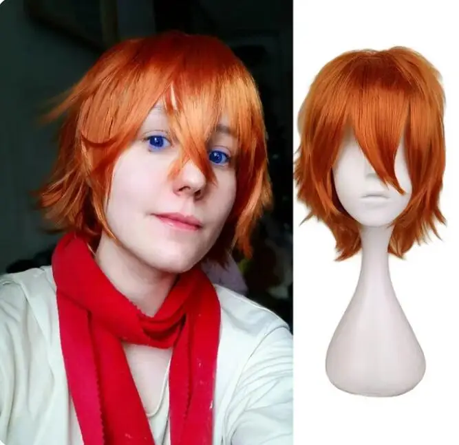 Wig Cosplay rambut pendek hitam putih ungu merah pesta pria 30 Cm Wig rambut sintetis serat temperatur tinggi