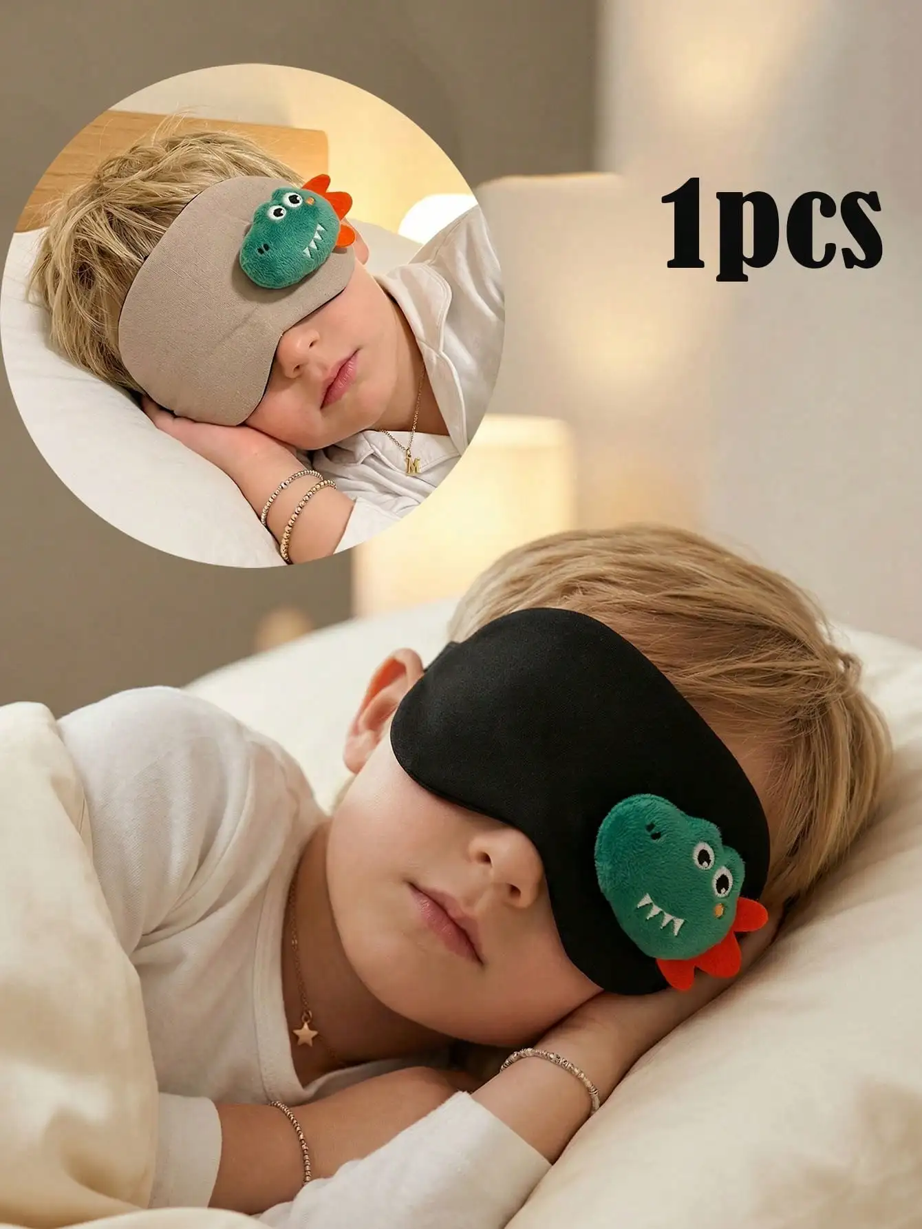 1pcs Full Black Cartoon Dinosaur Sleep Eye Mask Light Blocking Soft Eye Cover, Multifunctional Eye Shade for Nap, Flight, Travel