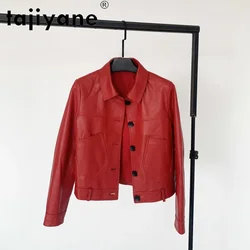 Tajeyane-Chaqueta de piel de oveja auténtica para Mujer, abrigos de piel auténtica de estilo coreano, Tops de tela para Mujer, TN2061