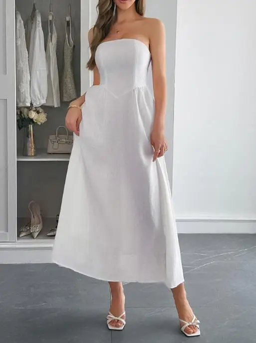 

2025 New Women's Dress with Elegant Temperament, Strapless A-Line Long Skirt