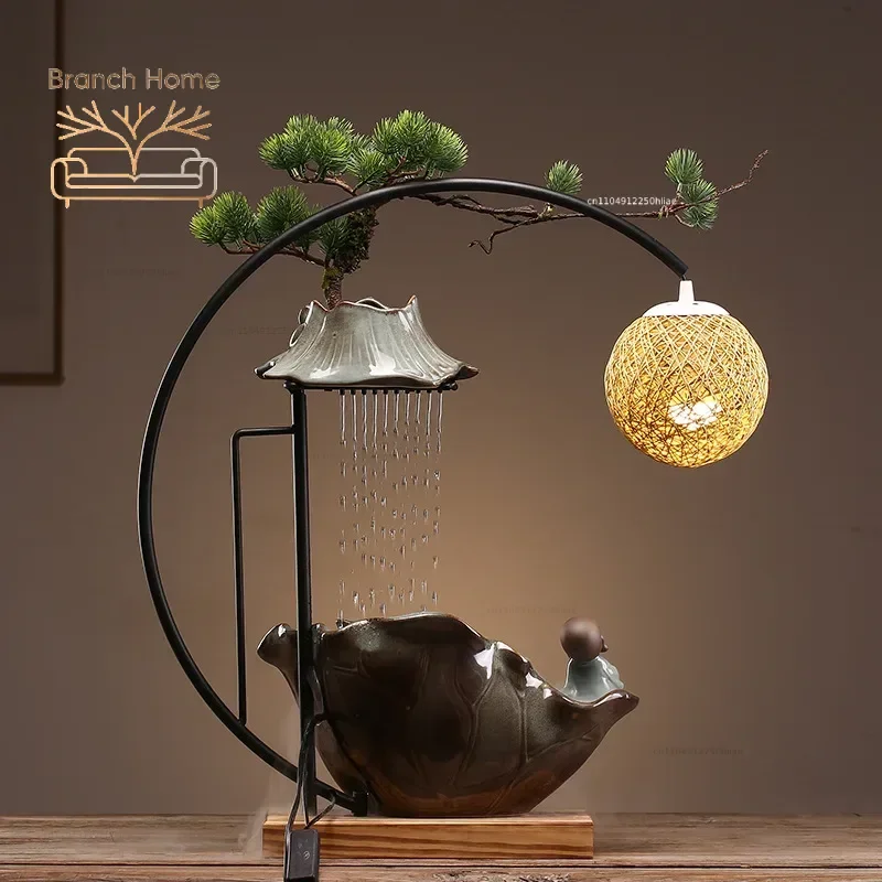 Water decoration fountain with atomization living room desktop office ceramic Chinese home decoration opening craft gift