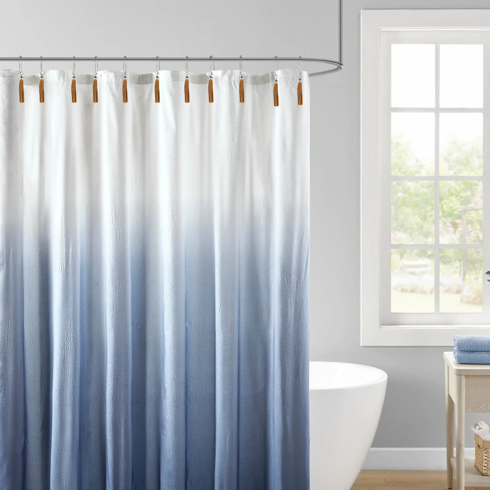 12Pcs Decorative Shower Curtain Hooks Tassel Smooth Bathroom Curtain Rings Strong Shower Rod Hooks for Home view 6