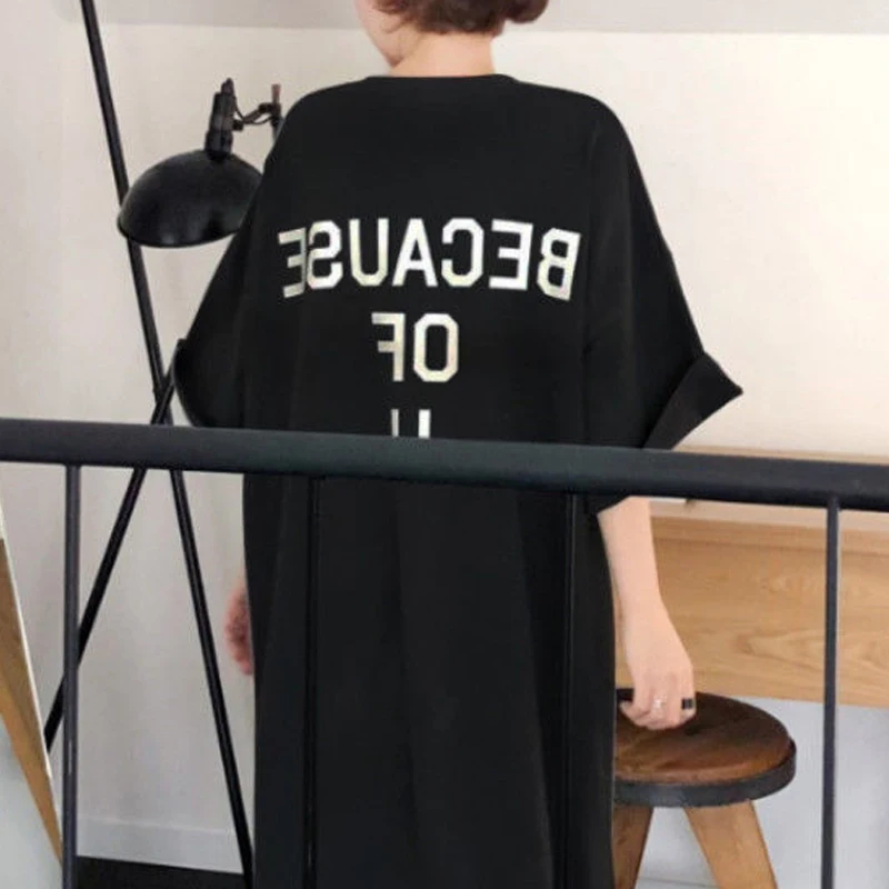 Robe t-shirt à manches mi-longues et col rond pour femmes, jupe droite décontractée, robe de style jeune coréen, document solide, mode estivale, 2023