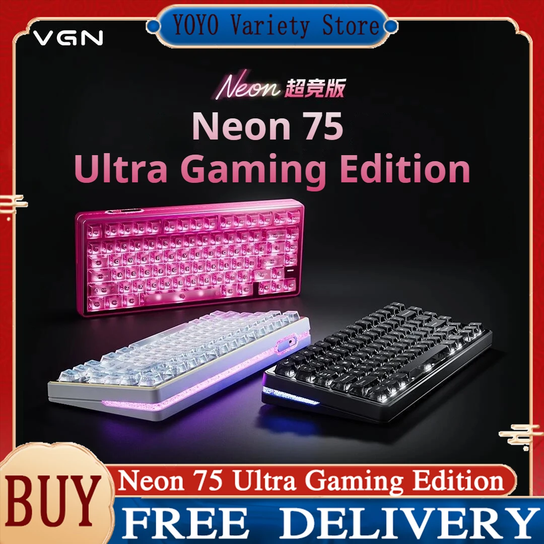 VGN Magnetic Switch Gaming Keyboard Neon 75 Ultra Competitive 75 Layout Tri Mode Wireless Customizable Gasket For Esports Gamers