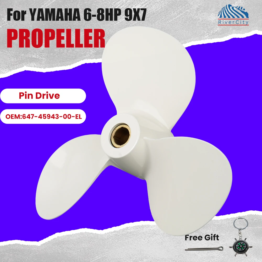 Marine Propeller 9x7 for Yamaha 6 8HP  Aluminum Alloy Screw Boat Outboard Motor 3 Blade Pin Drive 647-45943-00-EL