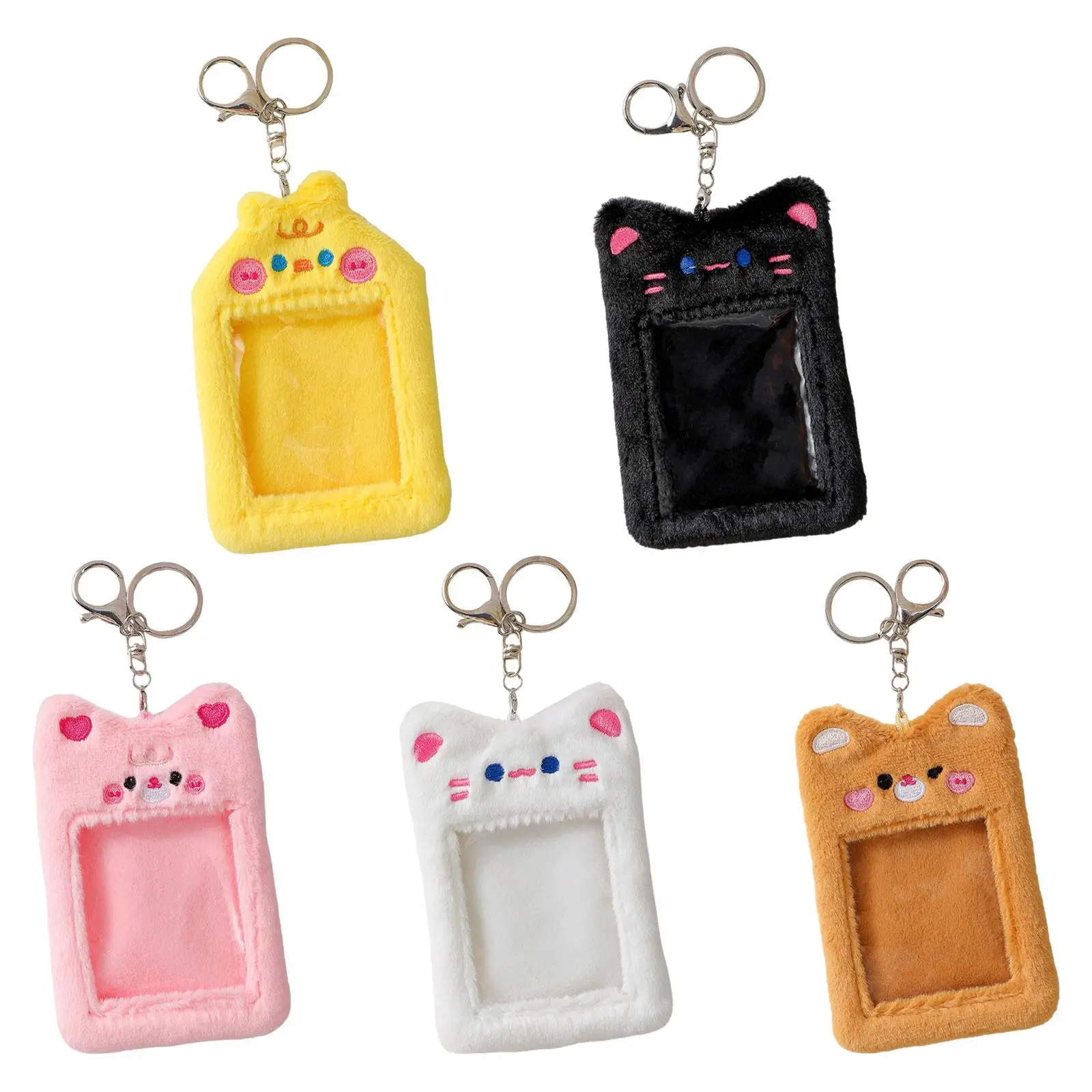 Plush Photocard Holder Keychain Portable Hanging Decoration for ID Cards Credit Cards Football Cards Bus Cards Driver Licenses