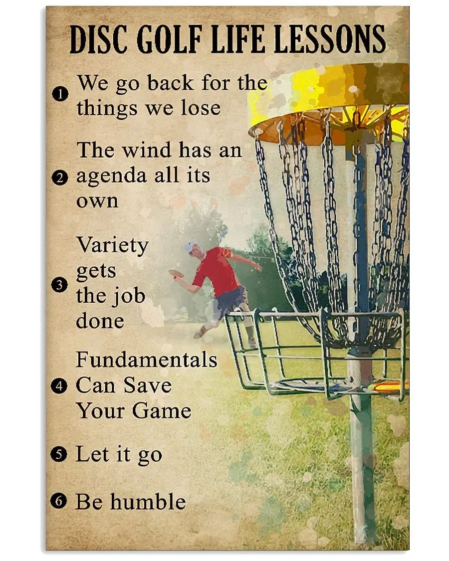 Retro Golf Metal Poster 6 Disc Golf Life Lessons Metal Tin Signs Vintage Plaque Wall Decor Gift For Home Kitchen Office Club Bar