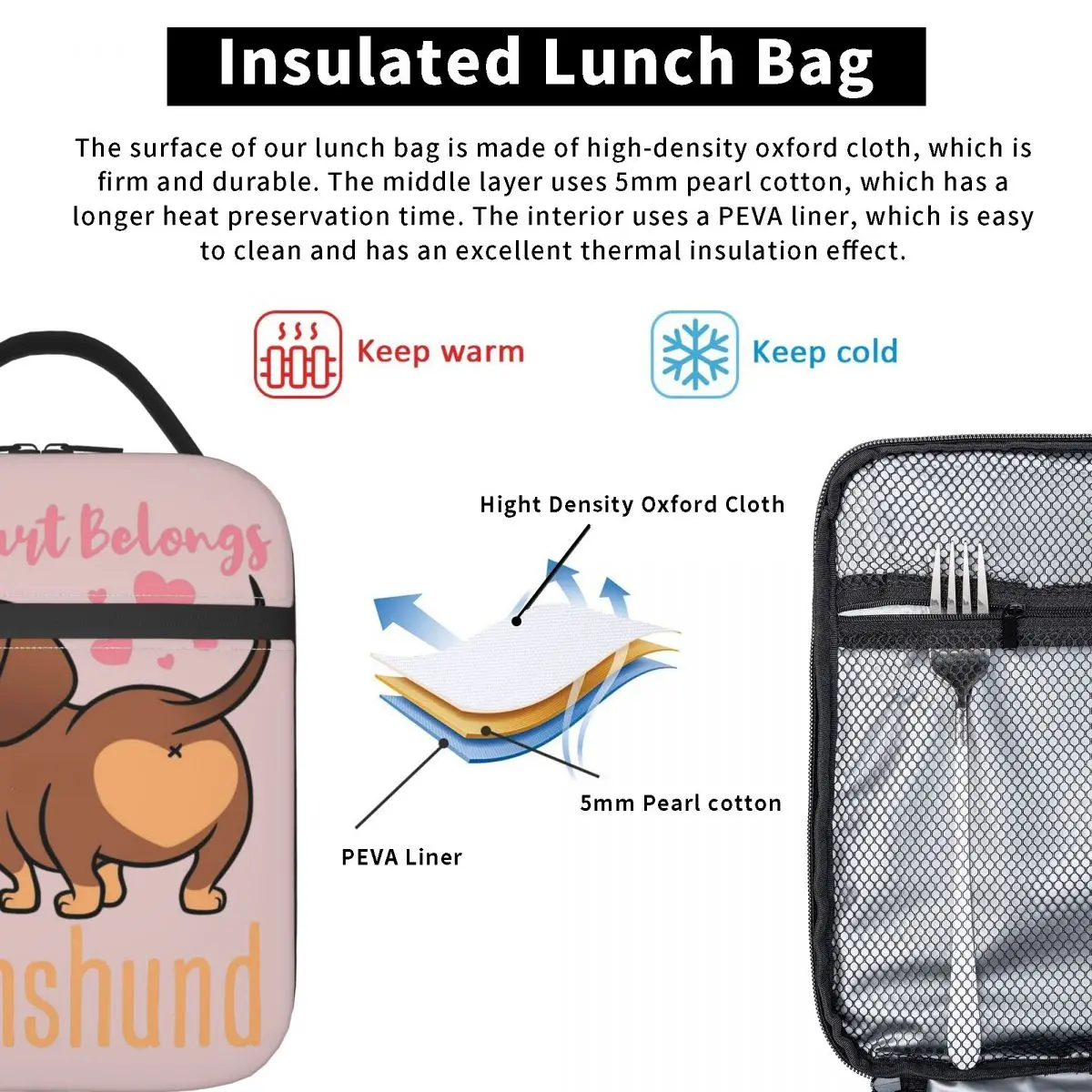 Lunch Boxes Heart Dachshund Doxie Mom Wiener Dog Merch Food Box Causal Cooler Thermal Lunch Box For Office