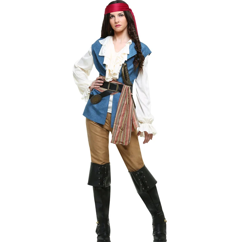 Imagen 7: Múltiples carnaval Halloween pirata caribeño pareja disfraz capitán cazadora Clubwear traje de juego Cosplay vestido de lujo fiesta