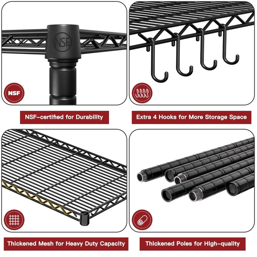 

6 Tier Wire Shelving with Wheels 78''H 1500lbs Storage Shelves NSF Certified Heavy Duty Steel Metal Shelf, Customized