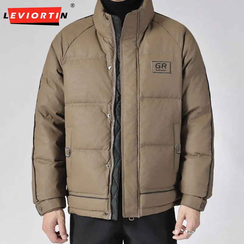 Men\'s Down Jacket Winter 2024 Trendy Brand Handsome High-end Thick Color Blocked Stand Up Collar Clothes  White duck donw Jacket