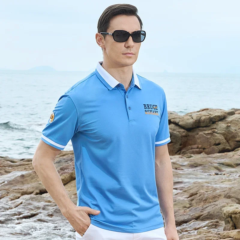 New Summer Men's Polo Short sleeved Bruce&Shark Fashion Mercerized Cotton T-shirt Casual Straight Loose Breathable Big Size 4XL