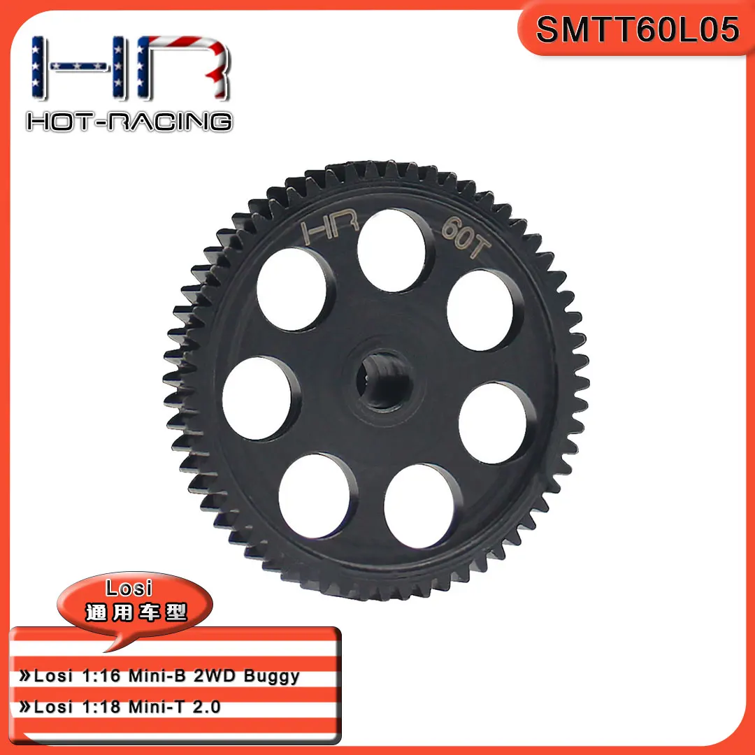 Hot Racing SMTT60L05 Blackened Steel 60T 0.5M Direct-Drive Spur Mini-T 2.0/Mini-B 2.0/Mini-Drag, No 48P, Replace LOS212016