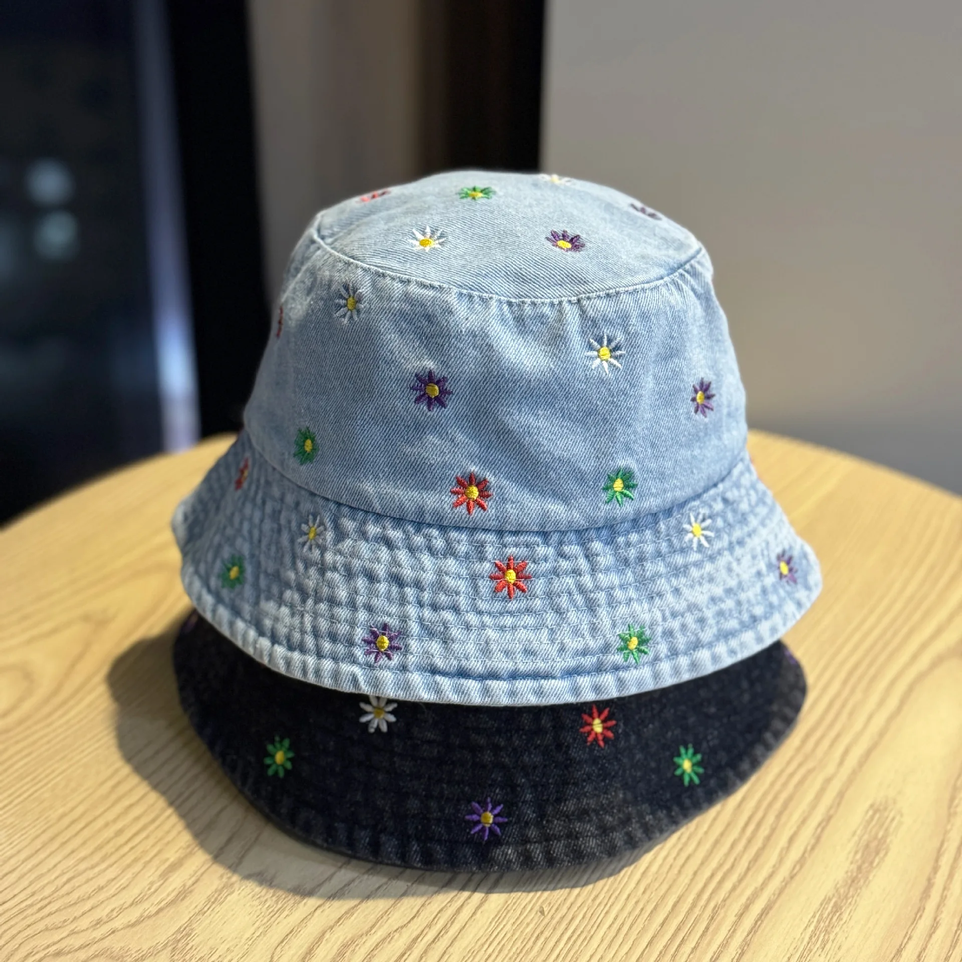 

New Summer Bucket Hat For Women Embroidery Flower Washed Denim Best Matched Top Quality Students Fisherman Cap Beach Sun Hats