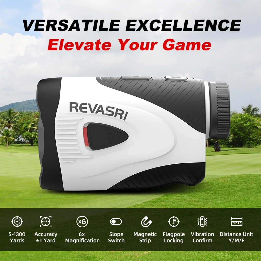 REVASRI Golf Rangefinder with Slope Switch 1300 Yards Range Finder Golfing Flag Locking Vibration Type-C Charge with Magnetic