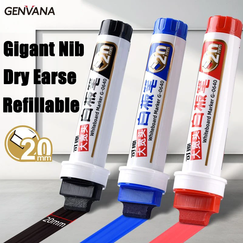 Big Nib Whiteboard Markers 20mm Flat Tip for Clear Visibility  Refillable ink Dry Erase JUMBO Markers Black Red Blue