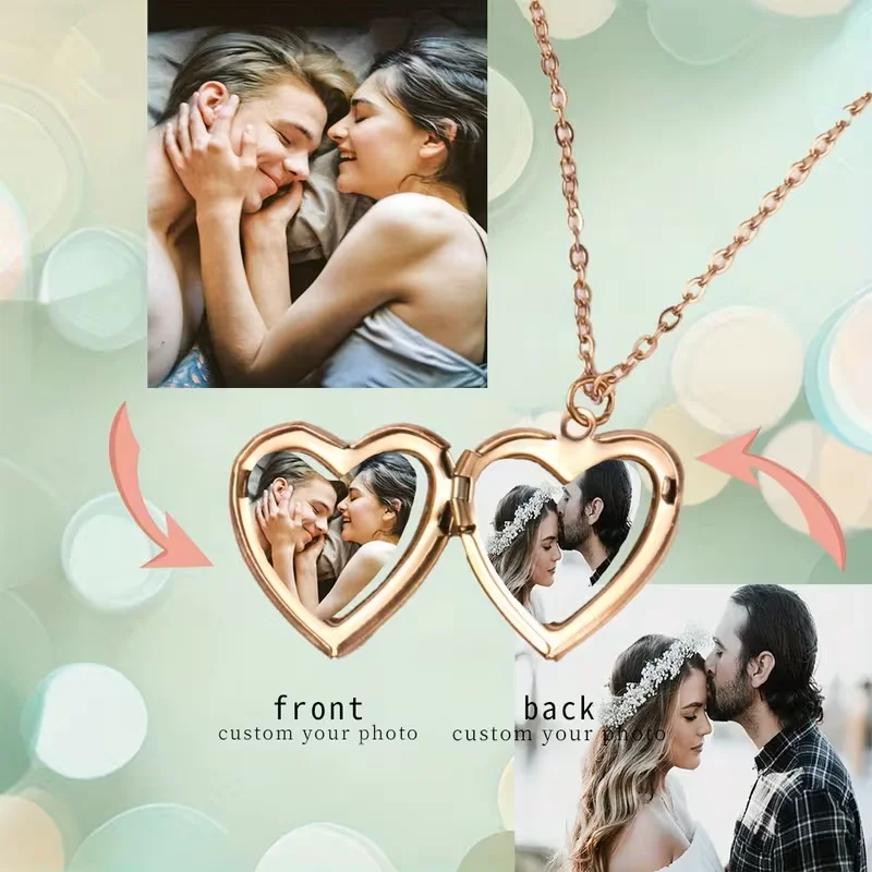 Customised Heart Necklace with a Personalised Image, Printed on Both Sides, Exquisite and Unique, Perfect for Gifting