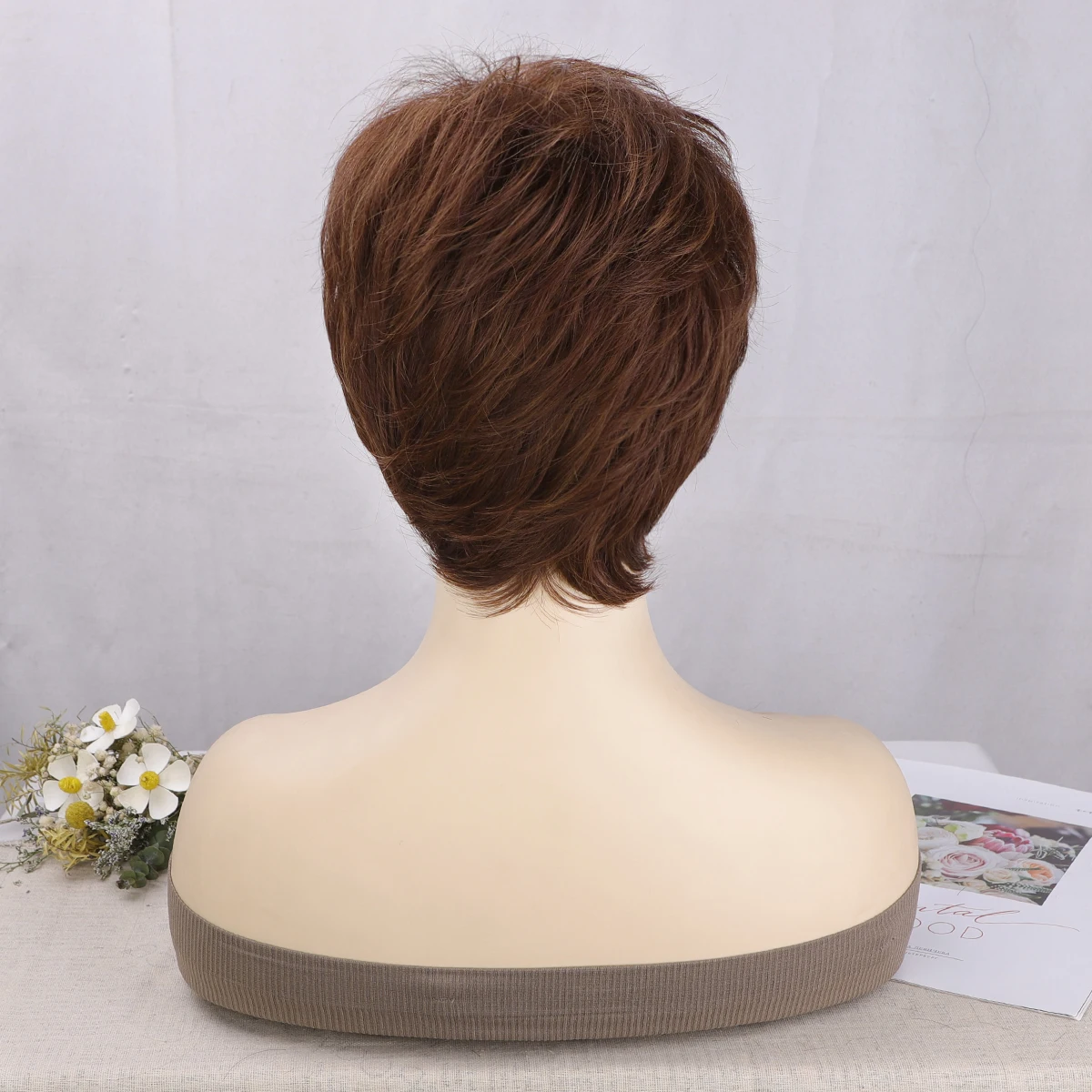 Short Dark Brown Synthetic Straight Wave Hair Wig With Bangs For Woman Replacement Heat Resistant Fiber Cosplay Wig