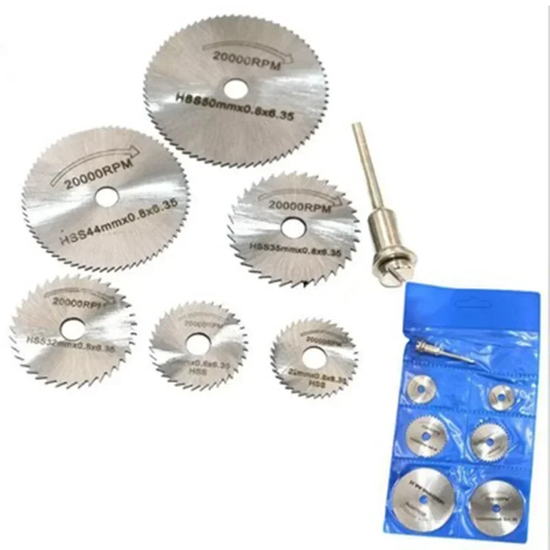 7pc Metal Circular Saw Disc Wheel Blades Shank High Speed Steel Mini Saw Blades with Mandrels Drill Warehouse Rotary Wood Cutout