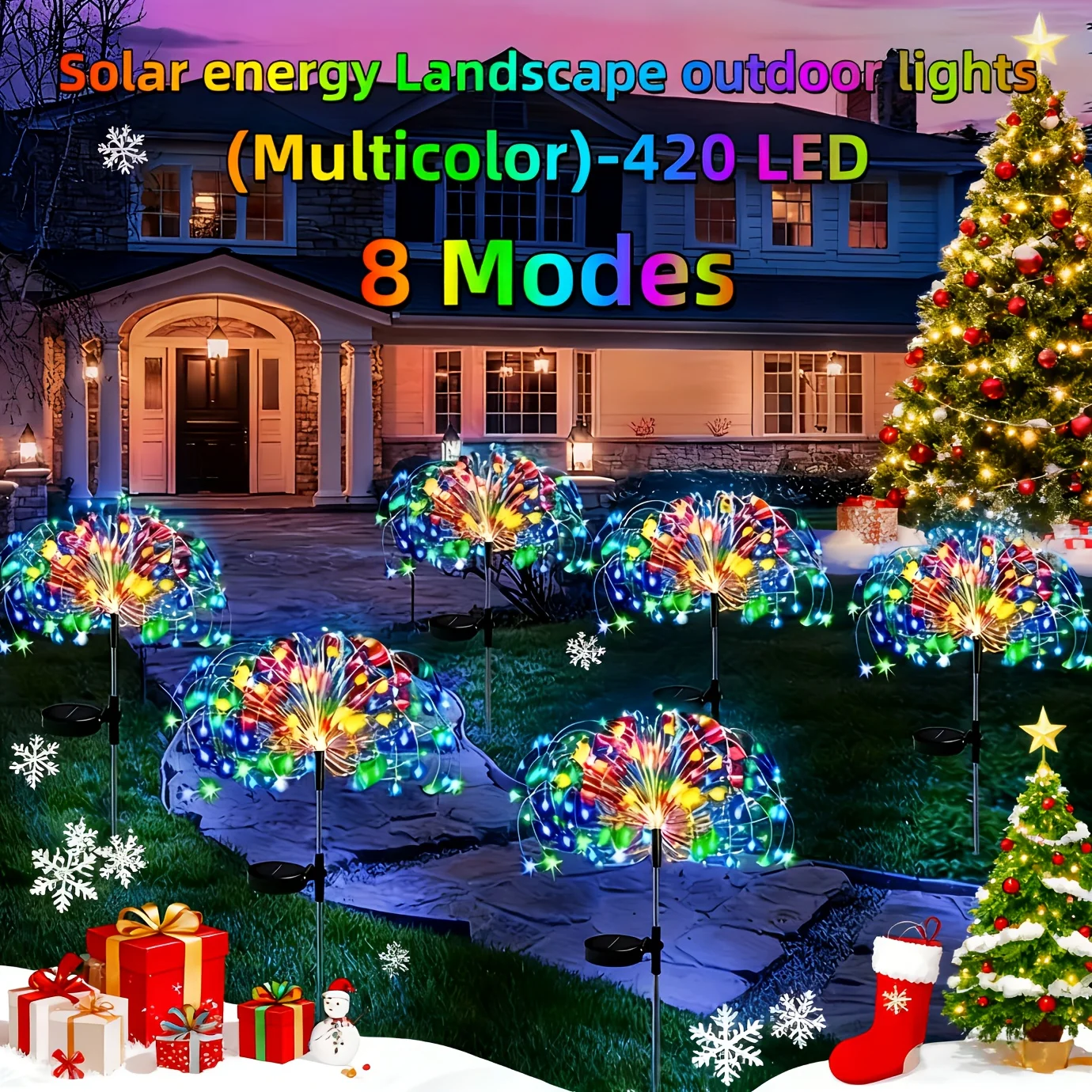 

(8 Pack -420LED) Solar Outdoor Fireworks Light - IP65 Waterproof, Multi Color, 8 Lighting Modes Lawn Light, Durable Plastic for Christmas Garden, Courtyard, Lawn, Wedding Party Easter Decoration Light, Outdoor Garden Solar Light